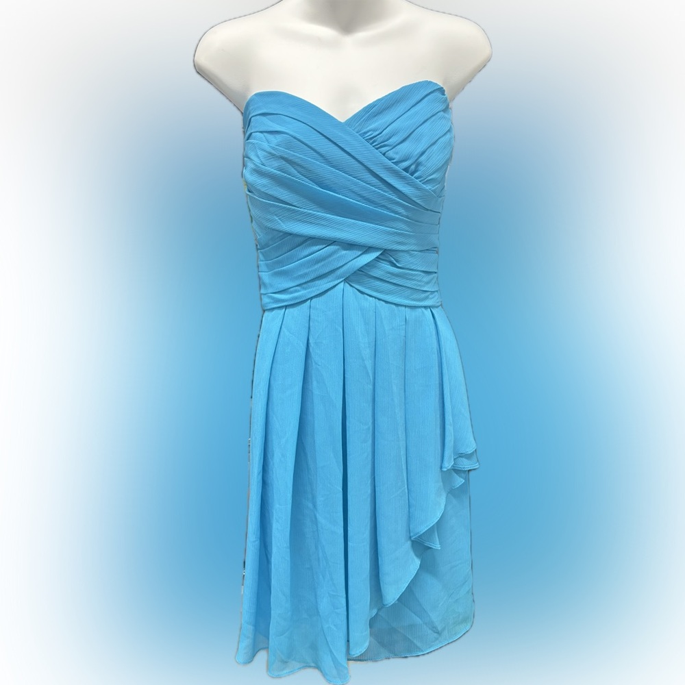 David's Bridal Strapless Light Blue Dress